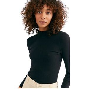 Free People Black “The Rickie” Top Ribbed Turtleneck Shirt